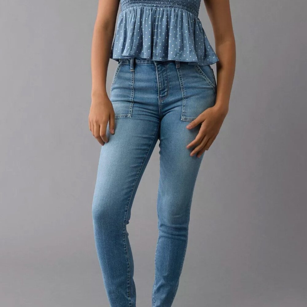 American Eagle High Rise Skinny Ankle Stretch Jeans Light Wash Denim Women 4R